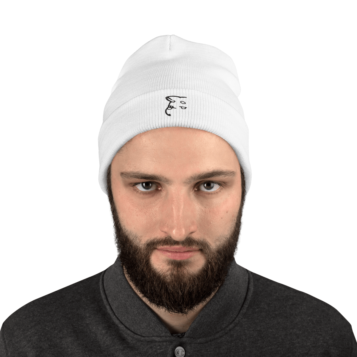 Barker's Simple Black Embroidered White Beanie - barkerclothing