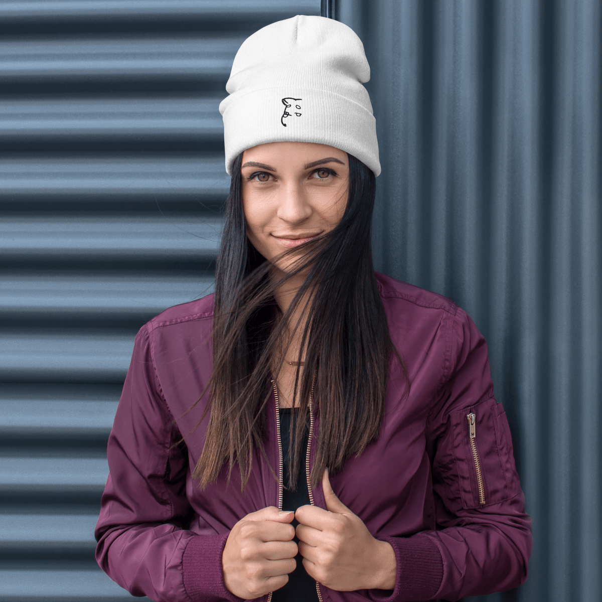 Barker's Simple Black Embroidered White Beanie - barkerclothing