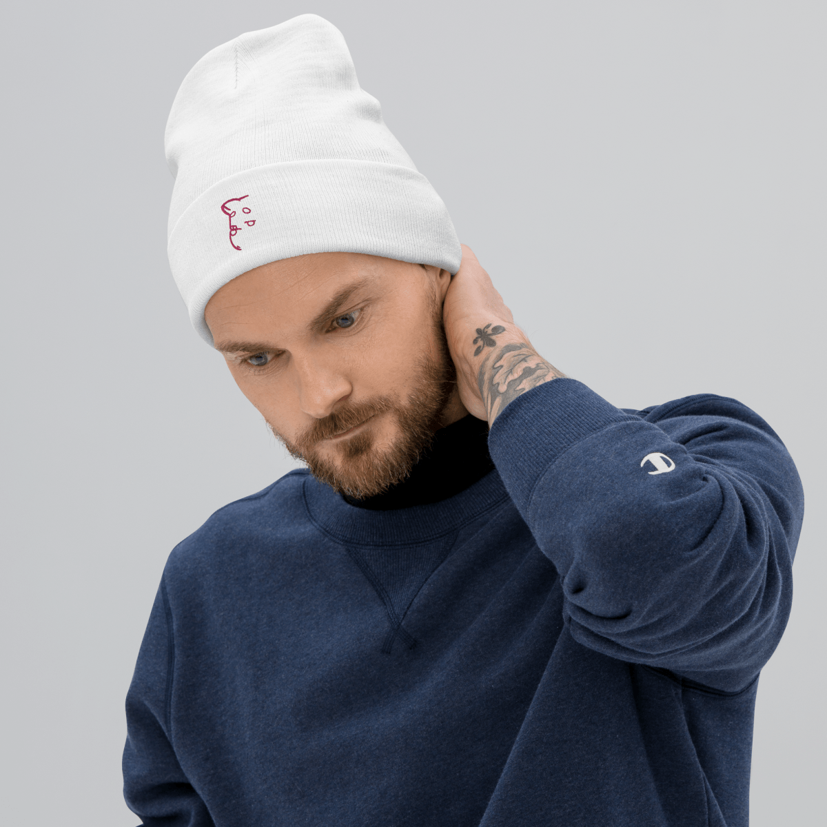 Barker's Simple Pink Embroidered White Beanie - barkerclothing