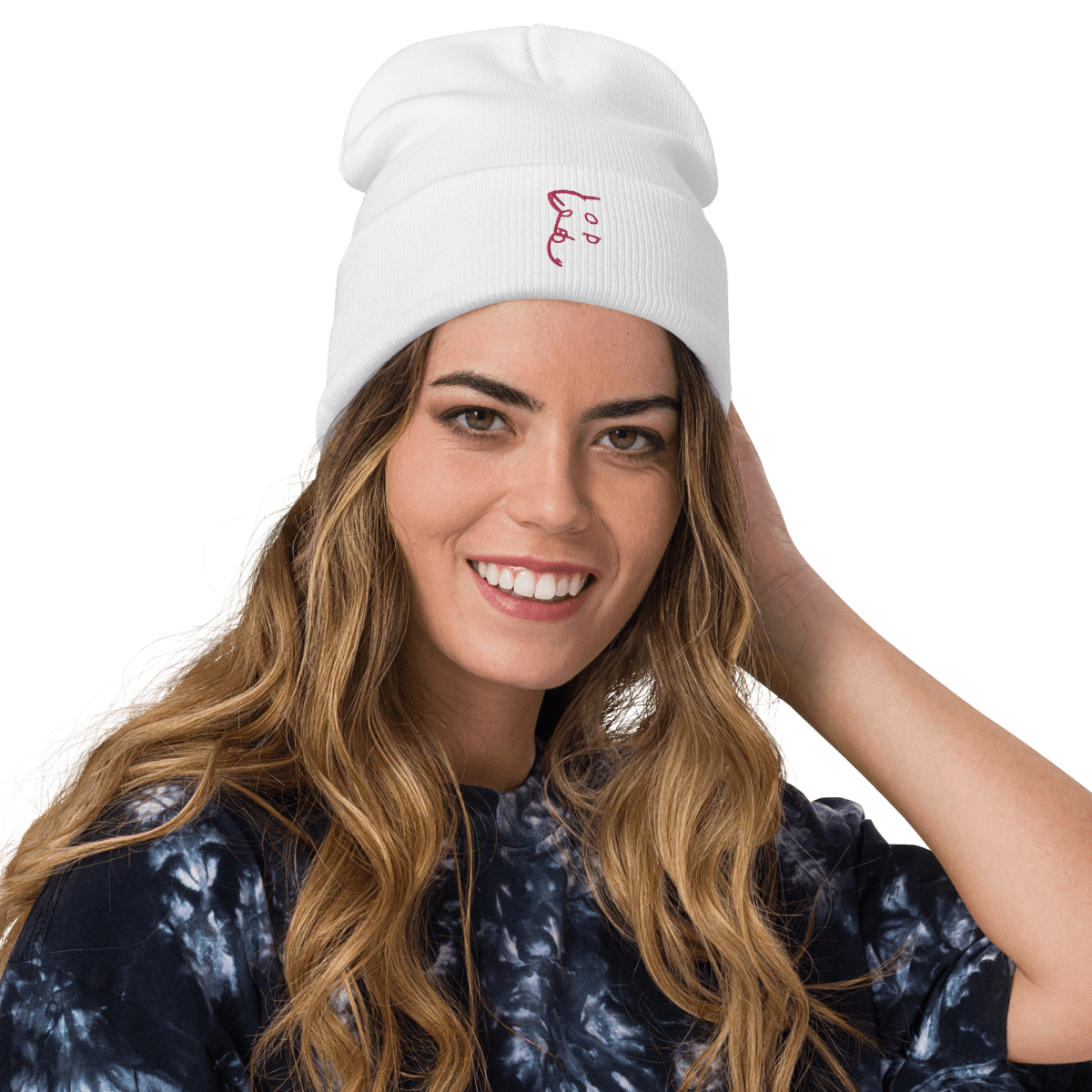 Barker's Simple Pink Embroidered White Beanie - barkerclothing