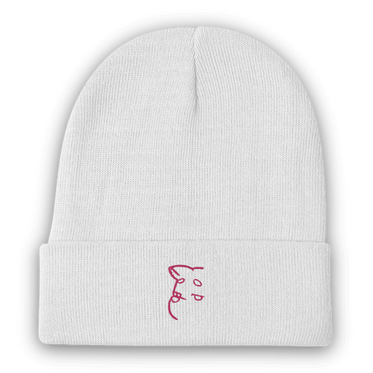 Barker's Simple Pink Embroidered White Beanie - barkerclothing