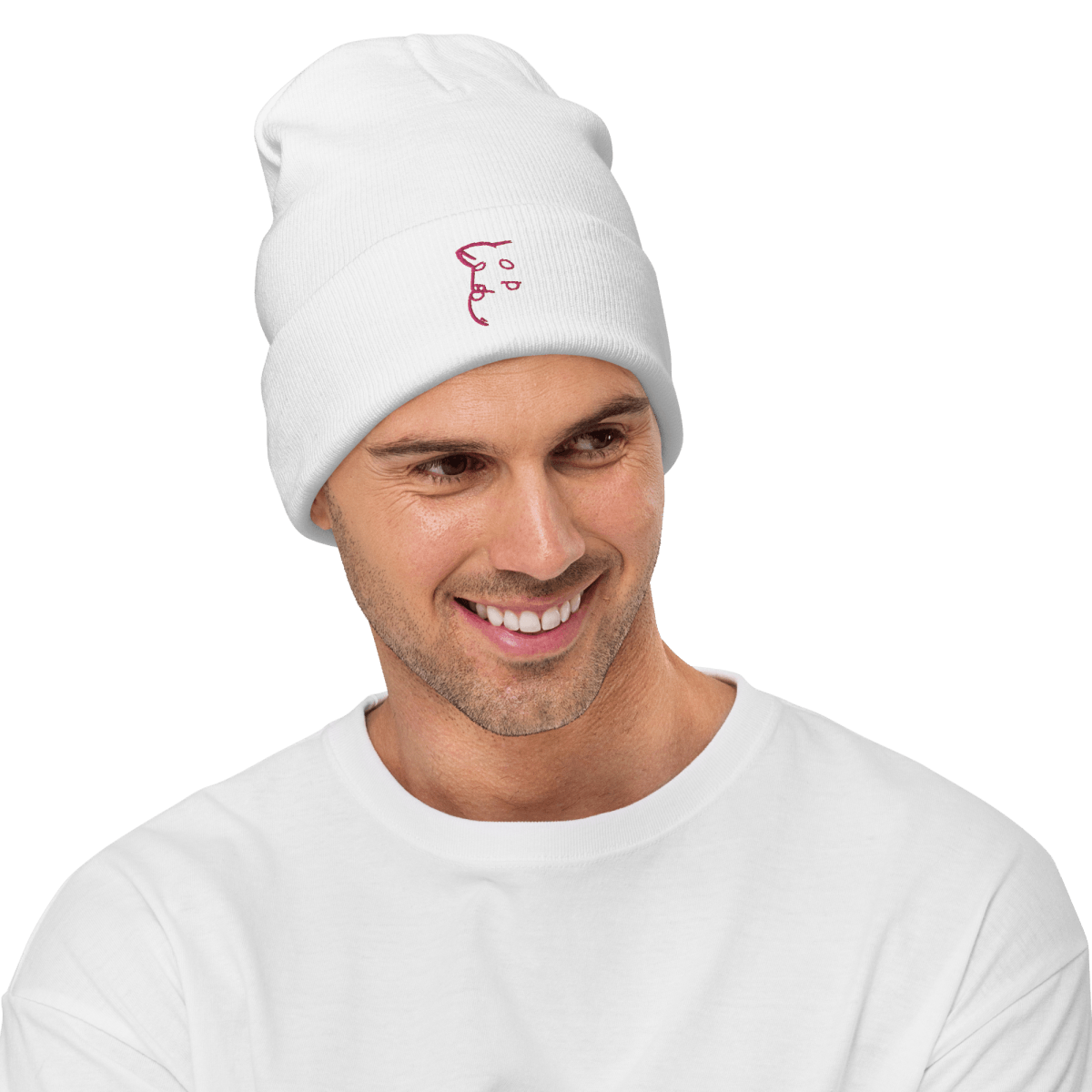 Barker's Simple Pink Embroidered White Beanie - barkerclothing