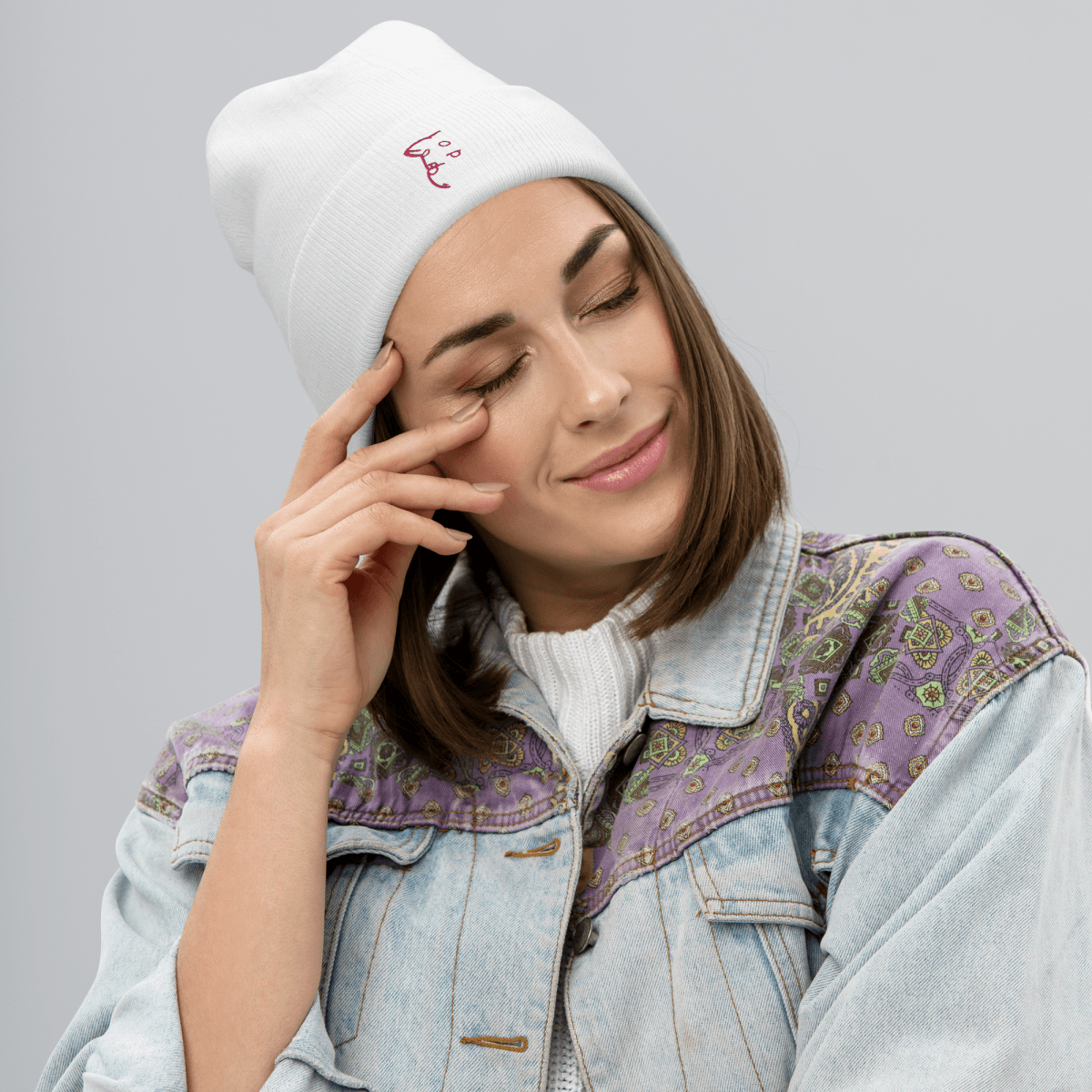 Barker's Simple Pink Embroidered White Beanie - barkerclothing