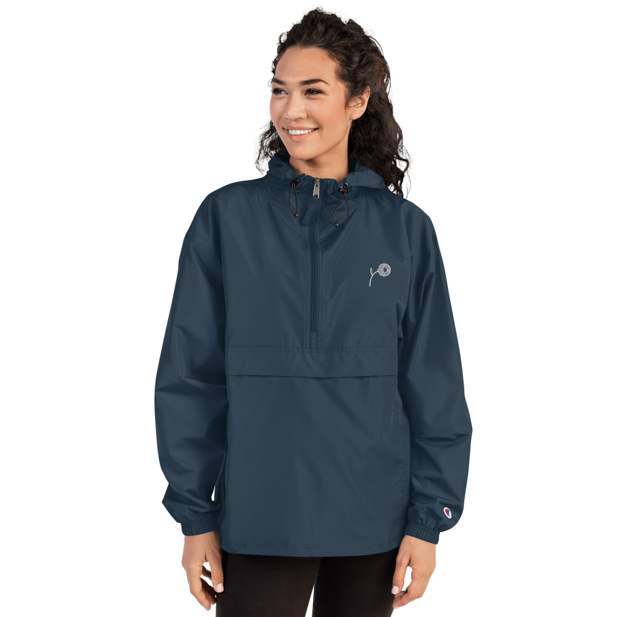 'Happy Sunflower' Embroidered Champion Packable Jacket - barkerclothing