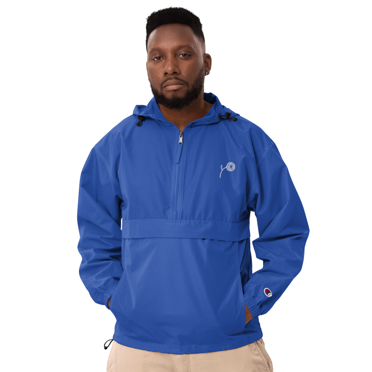 'Happy Sunflower' Embroidered Champion Packable Jacket - barkerclothing