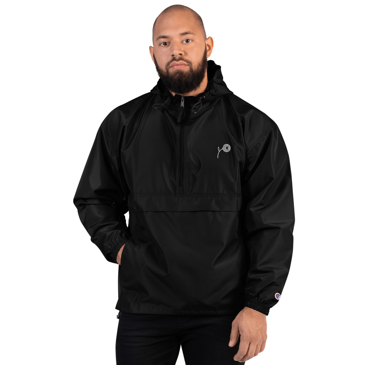'Happy Sunflower' Embroidered Champion Packable Jacket - barkerclothing