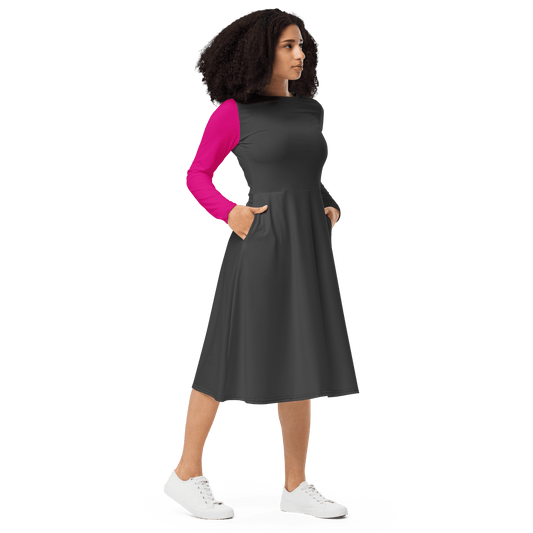 'Polychromatic' Long Sleeve Midi Dress - barkerclothing