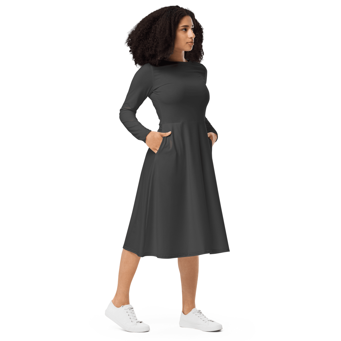 'Solid Grey' Long Sleeve Midi Dress - barkerclothing