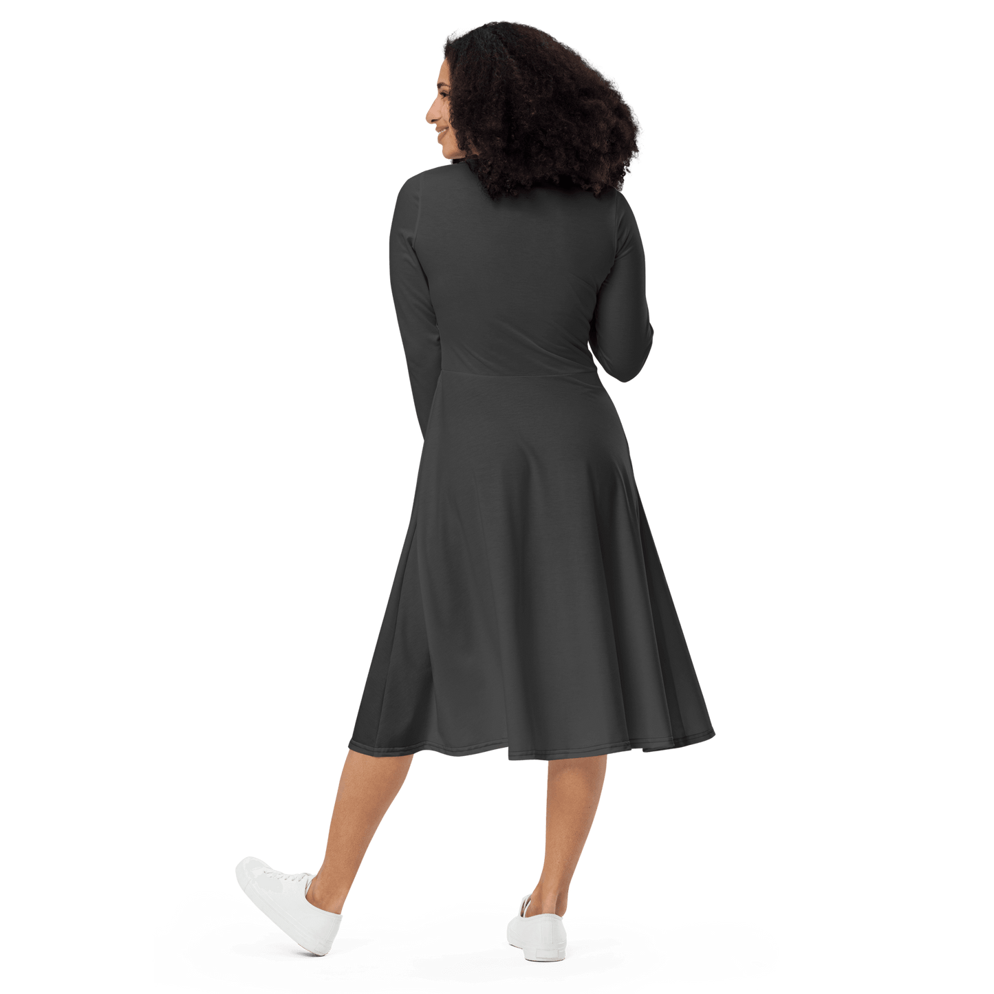 'Solid Grey' Long Sleeve Midi Dress - barkerclothing