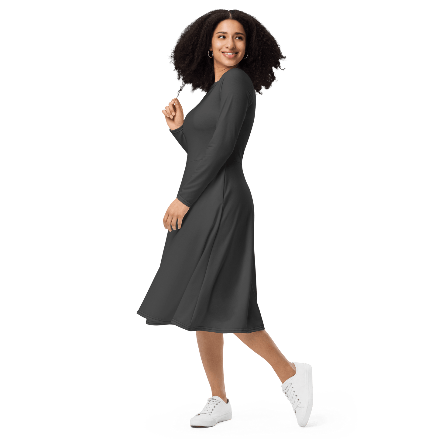 'Solid Grey' Long Sleeve Midi Dress - barkerclothing