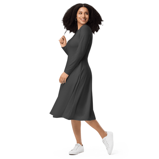 'Solid Grey' Long Sleeve Midi Dress - barkerclothing