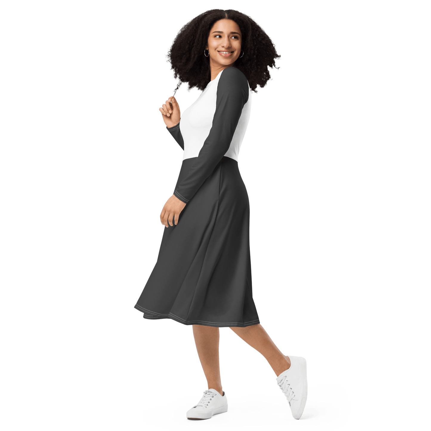 'Two Tone' Long Sleeve Midi Dress - barkerclothing