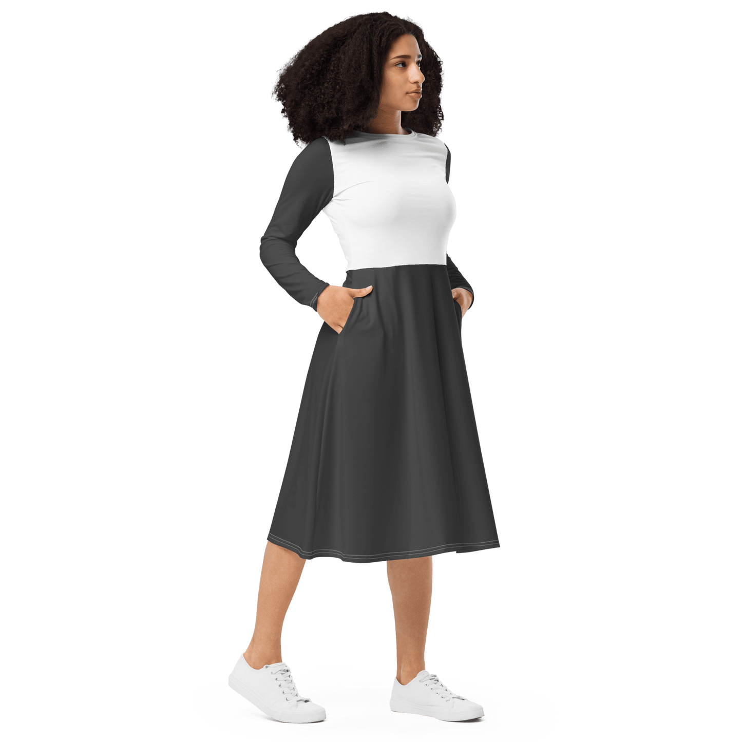 'Two Tone' Long Sleeve Midi Dress - barkerclothing