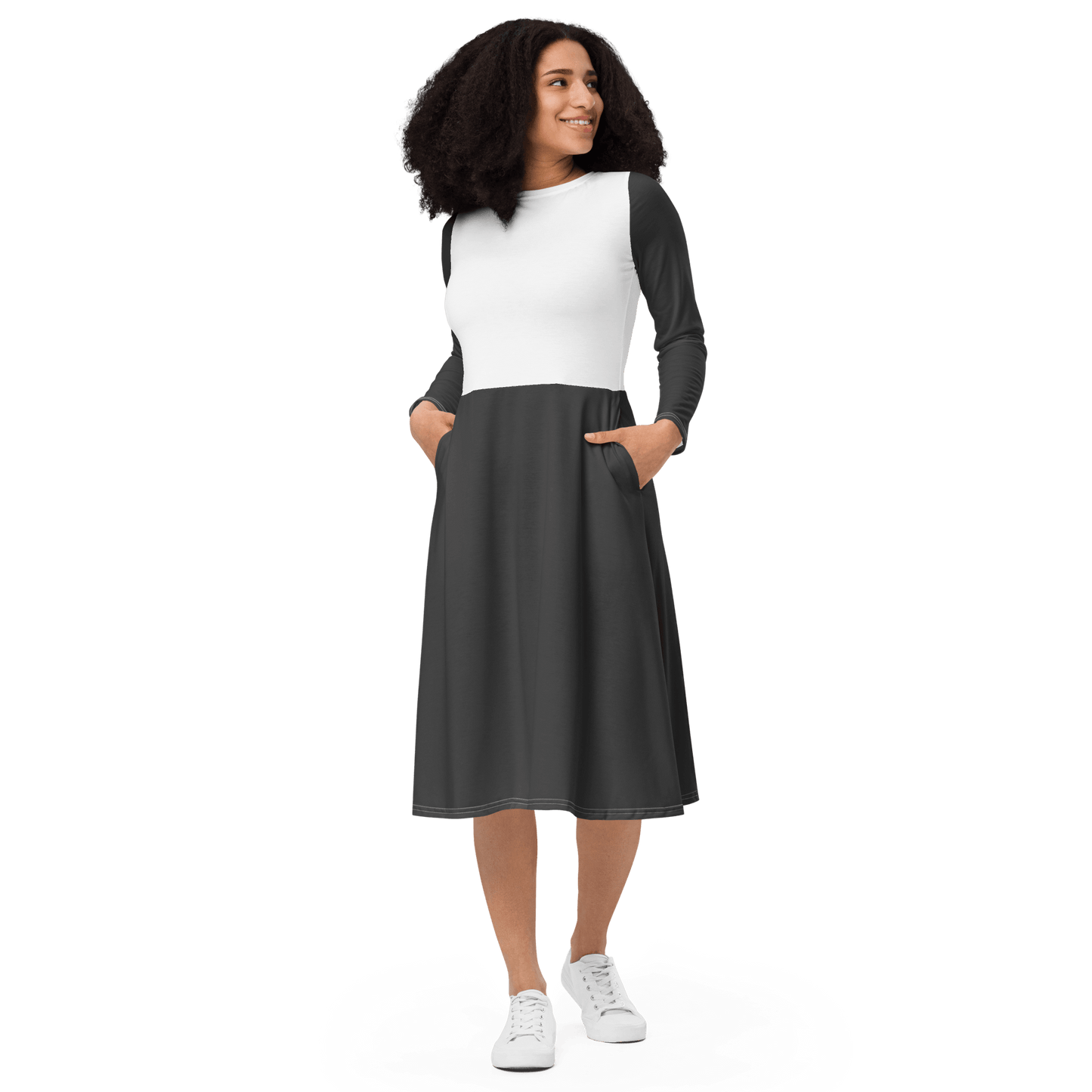 'Two Tone' Long Sleeve Midi Dress - barkerclothing